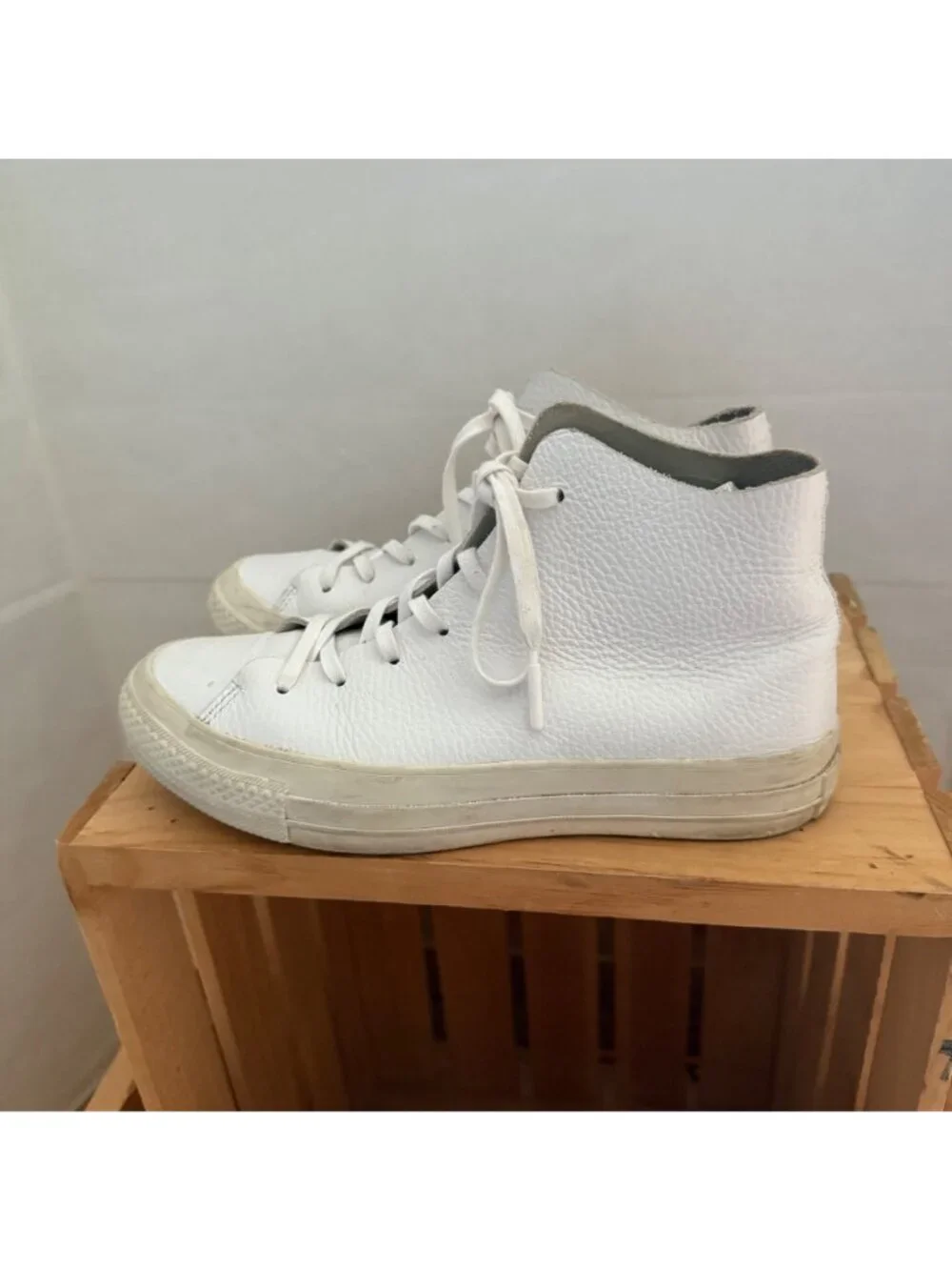 Converse Chuck Taylor All Star Mens Size 5 White Leather Prime Hi Top Sneakers - Picture 13 of 15